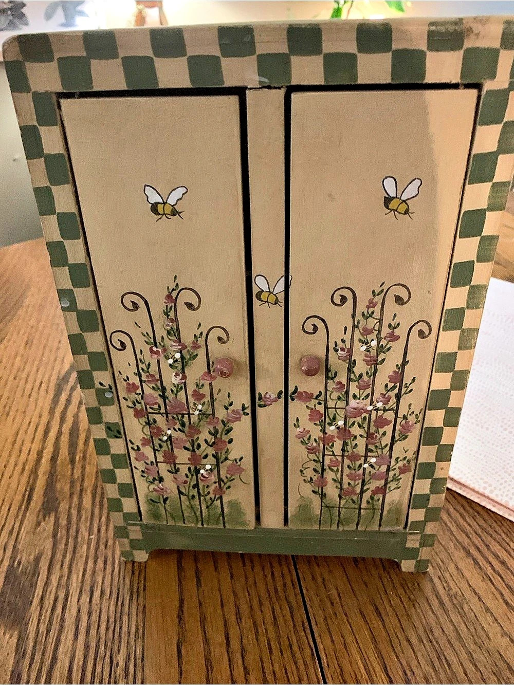 Painted Floral Checkered Cabinet